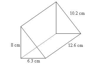 To the nearest tenth, what is the volume of this right triangular prism?  a) 317.5 cm3 &lt;