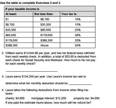 1. william earns $134,644.80 per year, and has his federal taxes withheld from each weekly check. in