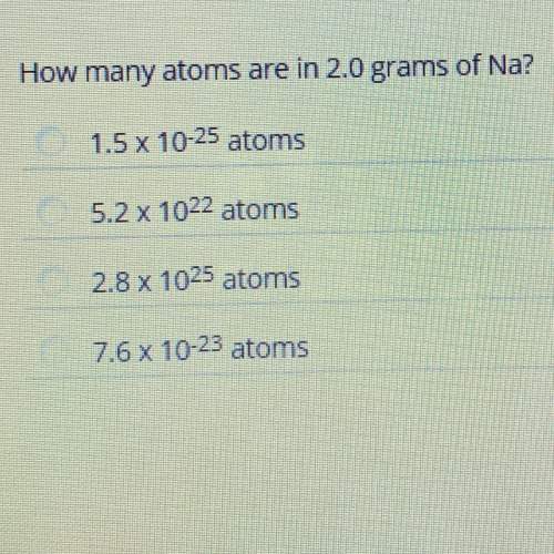 How many atoms are in 2.0 grams of na?  1.5 x 10-25 atoms 5.2 x 1022 atoms 2.8 x 1