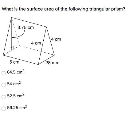 What is the surface area of the following triangular prism?