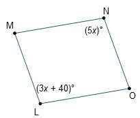 in parallelogram lmno, what is the measure of angle m?  20° 60°