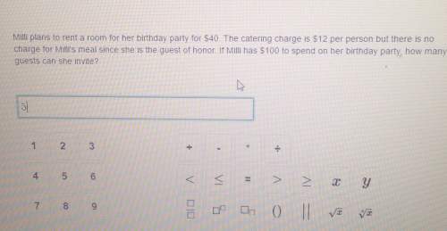 Milli plans to rent a room for her birthday party for $40. the catering charge is $12 per person but