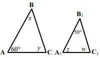 Solve the following problems: △abc ∼ △a1b1c1. find angle measures x, y, z, w