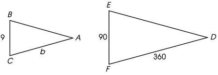 If the triangles in the figure are similar, what is the length of side b? a. 36 b. 40 c. 32.4 d. 45