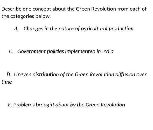 Describe one concept about the green revolution from each of the categories listed