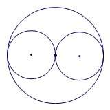The area of the larger circle is 36pi in(squared). find the circumference of one of the smaller circ