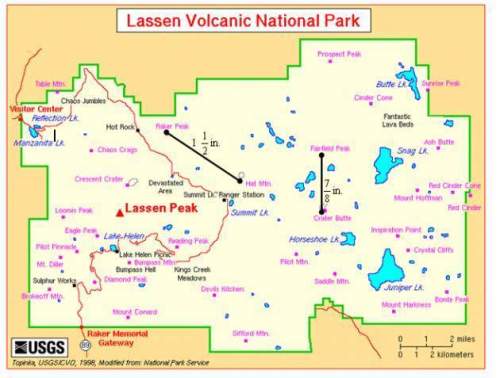 Nicole measured some distances on a map of lassen volcanic national park. the scale on the map is 3
