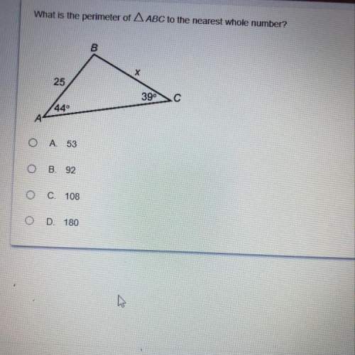 What is the perimeter of triangle abc to the nearest whole number?  a. 53 b. 92