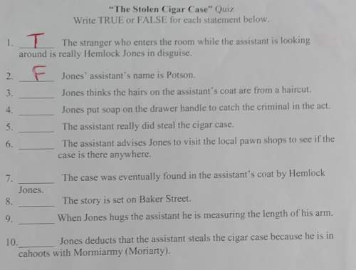 "the stolen cigar case" quizwrite true or false for each statement below.the stran