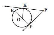 Given: pk and pf tangent to circle k(o) k and f points of tangency prove: m∠p=m∠ek