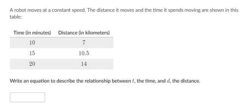 Arobot moves at a constant speed. the distance it moves and the time it spends moving are shown in t