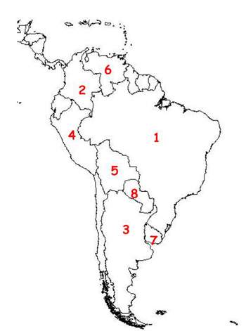 On the following map, country #8 is  a) brazil b) colombia