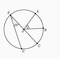 In circle f, what is the measure of arc cd?  a) 25 degrees b) 60 degrees c)