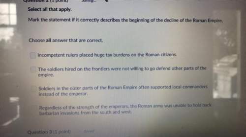 Mark the statement if it correctly describes the beginning of the decline of the roman empire&lt;