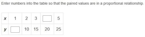 Enter numbers into the table so that the paired values are in a proportional relationship.