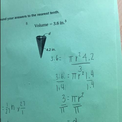 Find the diameter of the cone with the of the volume being 3.6 in.^3 and the height being 4.2 inche