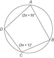 quadrilateral abcd  is inscribed in a circle. what is the measure of angle a?