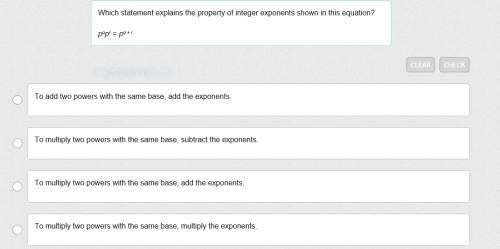 Brainlist answer- which statement explains the property of integer exponents shown in this equation?