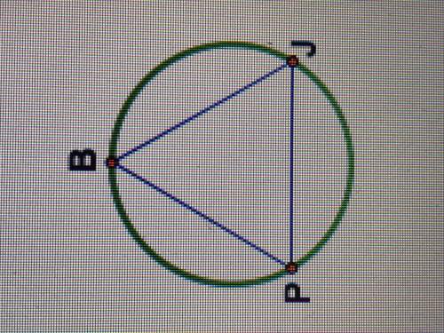 Equilateral triangle pbj is inscribed in a circle as shown. determine the measure of arc pb