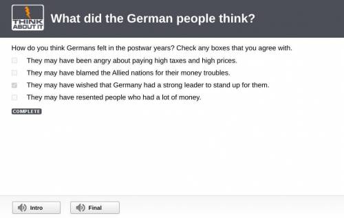 How do you think germans felt in the postwar years?  check any boxes that you agree with. they may h
