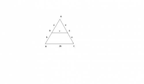 The length of triangle base is 26. a line, which is parallel to the base divides the triangle into t