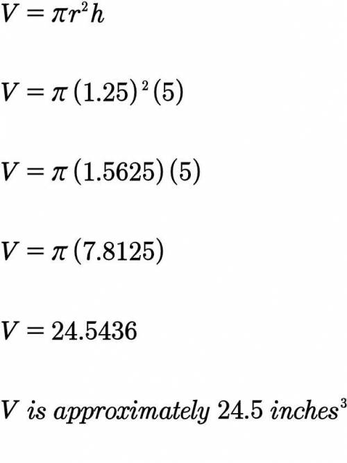 What is the approximate volume of a can that is 5 inches tall and has a 2.5 inch diameter?