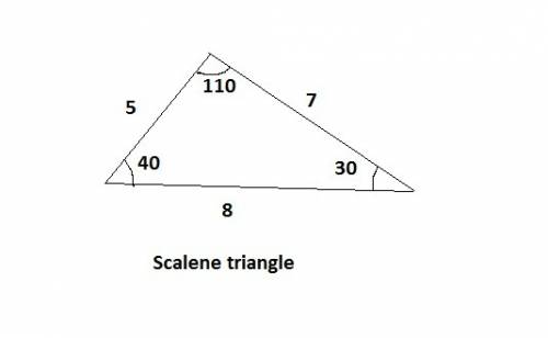 30 degrees and 40 degrees and side measures of 5 cm, 7cm, and 8 cm. explain, using sides and angles,