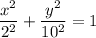 \dfrac{x^2}{2^2} + \dfrac{y^2}{10^2} = 1