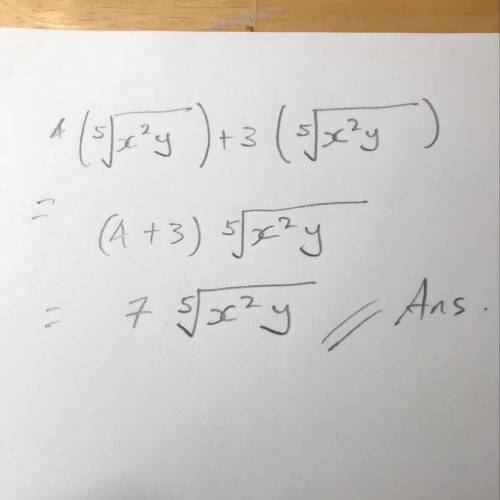 What is the following sum 4(5square x^2y)+3(5 square x^2y
