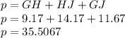 p=GH+HJ+GJ\\p=9.17+14.17+11.67\\p=35.5067
