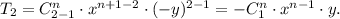 T_2=C^{n}_{2-1}\cdot x^{n+1-2}\cdot (-y)^{2-1}=-C^{n}_1\cdot x^{n-1}\cdot y.