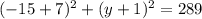 (-15+7)^{2}+(y+1)^{2}=289