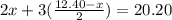2x+3(\frac{12.40-x}{2})=20.20