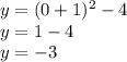 y = (0+1)^2 -4\\y = 1 - 4\\y = -3