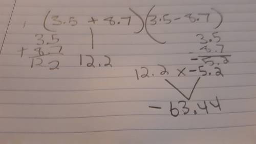 What is the correct value of (x+y)(x-y) when x=3.5 and y=-8.7