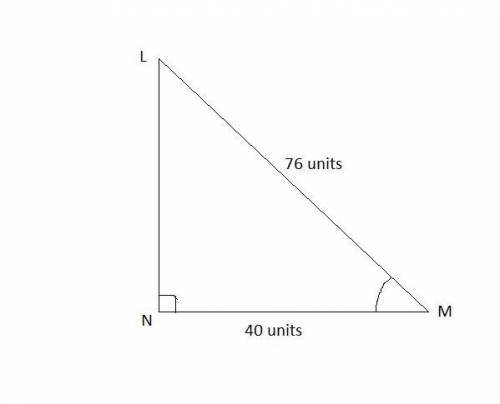 In δlmn, ∠n is a right angle, lm = 76 units, and mn = 40 units. what is the approximate measure of ∠
