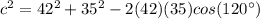 c^{2}=42^{2}+35^{2}-2(42)(35)cos(120\°)