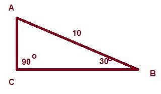 Solve the right triangle abc with right angle c if b = 30° and c = 10.
