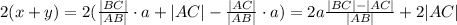 2(x+y)=2(\frac{|BC|}{|AB|}\cdot a+|AC|-\frac{|AC|}{|AB|}\cdot a)=2a\frac{|BC|-|AC|}{|AB|}+2|AC|