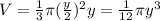 V = \frac{1}{3}\pi (\frac{y}{2})^2y = \frac{1}{12}\pi y^3