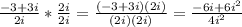 \frac{-3+3i}{2i}* \frac{2i}{2i} = \frac{(-3+3i)(2i)}{(2i)(2i)} =\frac{-6i+6i^2}{4i^2}