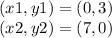 (x1, y1) = (0,3)\\(x2, y2) = (7,0)