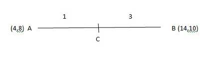 Point a is located at (4, 8) and point b is located at (14, 10) . what point partitions the directed