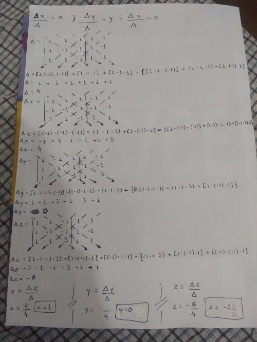 Find the solution to the system of equations down below x+y+z=-1 x-y+z=-1 x+y-z=3