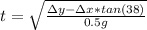 t=\sqrt{\frac{\Delta y-\Delta x*tan(38)}{0.5g}}