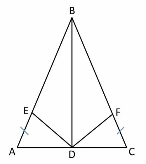 Given:  ∆abc, ab = cb bd − median to ac e∈ ab ,f∈ bc ae = cf prove:  △ade ≅ △cdf δbde ≅ δbdf