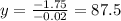 y = \frac{-1.75}{-0.02} = 87.5