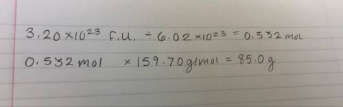 What is the mass of 3.20×10^23 fotmula units of fe2o3