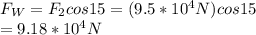 F_W=F_2cos15=(9.5*10^4N)cos15\\ =9.18*10^4N