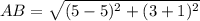 AB=\sqrt{(5-5)^{2}+(3+1)^{2}}